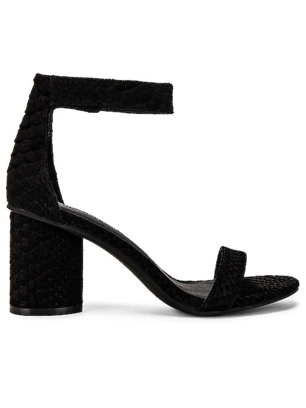 Jeffrey Campbell Laura Ankle Strap Heeled Sandals Black Suede Embossed Size 7.5